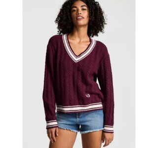 Victoria's Secret PINK Burgundy Collegiate V-Neck Sweater Size XS Oversized NWT